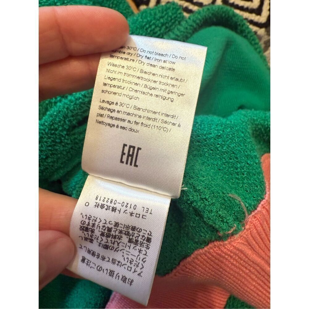 Gallia Green Pink Blue Cotton Blend Knit Long Sleeve Cardigan Sweater Size Large - Picture 7 of 7